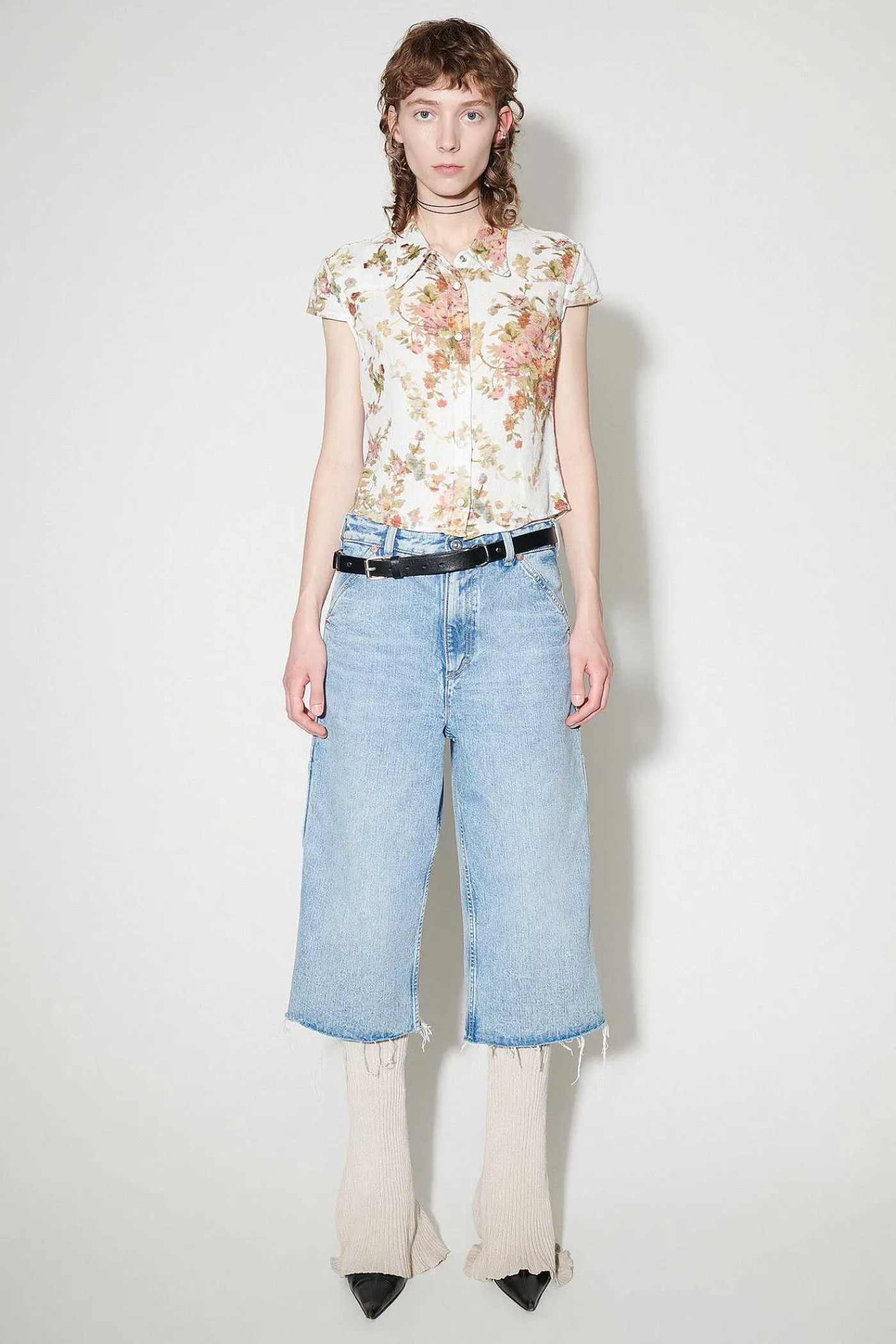 Skjorttyg|Our Legacy Daisy Shirt Kortarmad Vit Blommig Gobelangtryck