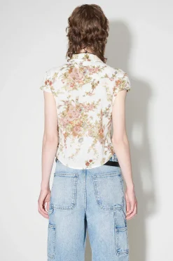 Skjorttyg|Our Legacy Daisy Shirt Kortarmad Vit Blommig Gobelangtryck