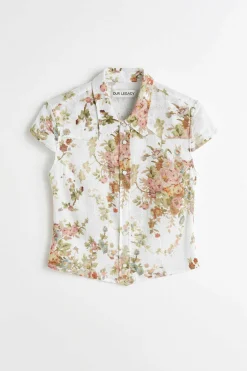 Skjorttyg|Our Legacy Daisy Shirt Kortarmad Vit Blommig Gobelangtryck