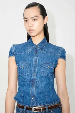 Skjorttyg|Our Legacy Daisy Shirt Shortsleeve Western Blue Denim