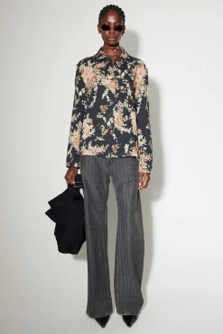 Skjorttyg|Our Legacy Sanctuary Shirt Svart Blommig Gobelangtryck