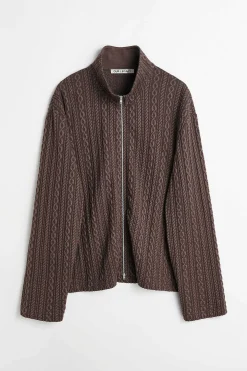Jersey|Our Legacy Shrunken Fullzip Polo Indulgent Choco Cable Jacquard