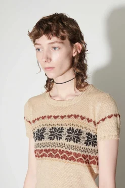 Stickat|Our Legacy Stickad Beskuren T-Shirt Snow Fairisle Hampa