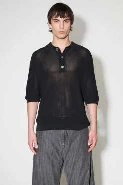 Stickat|Our Legacy Traditionell Polo Shadow Black Crispy Cotton