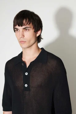Stickat|Our Legacy Traditionell Polo Shadow Black Crispy Cotton